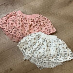 Floral Lace Layered Tulle Skirt - Pink & White